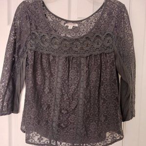 American Eagle Womens Charcoal Gray Lace Blouse Top Size Small